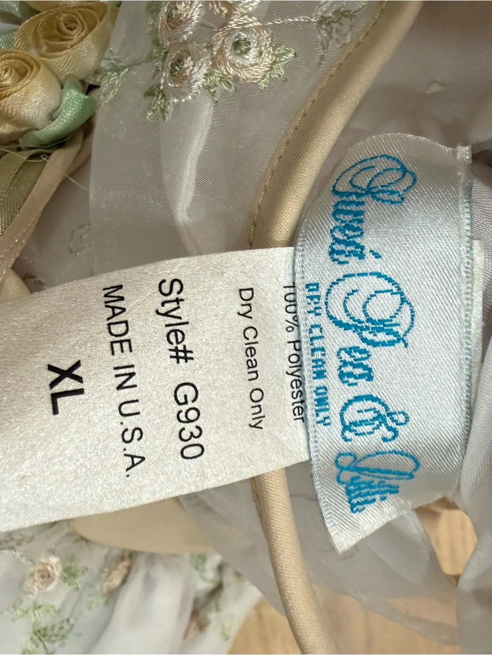 Girls formal Dress - white, hints of tan and green flowers